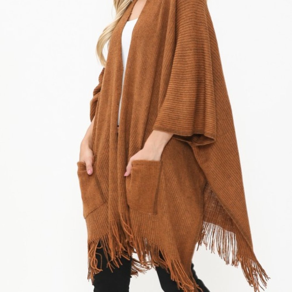 LAST ONE -The Harlow Cardigan Kimono Pockets Camel - Picture 2 of 5
